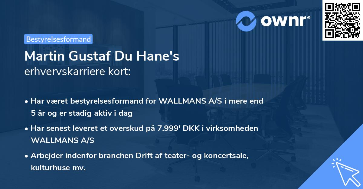 Martin Gustaf Du Hane's erhvervskarriere kort