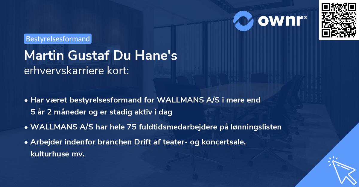 Martin Gustaf Du Hane's erhvervskarriere kort