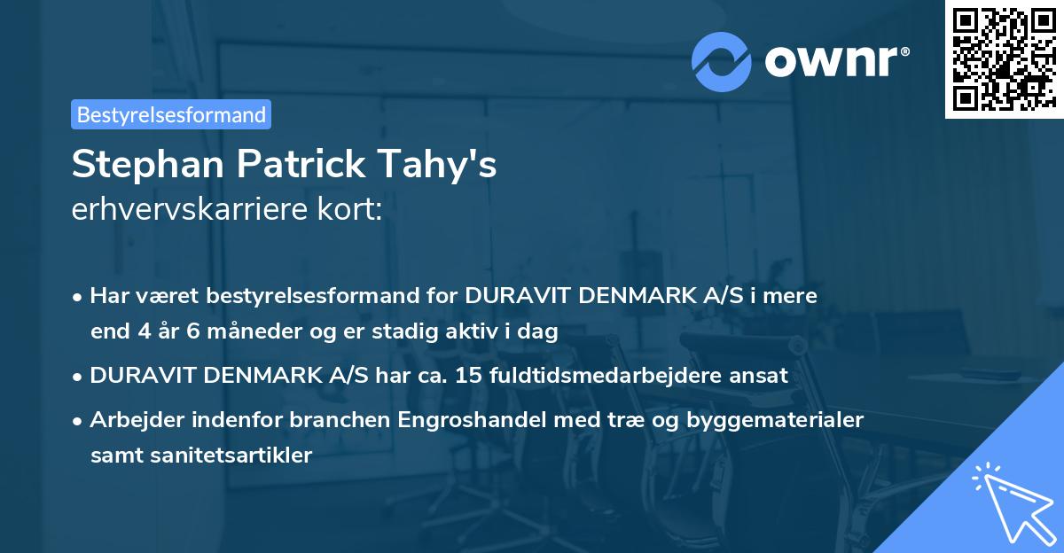 Stephan Patrick Tahy's erhvervskarriere kort