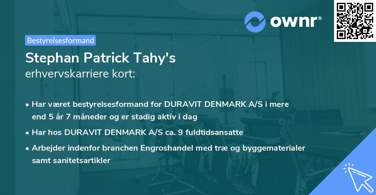 Stephan Patrick Tahy's erhvervskarriere kort