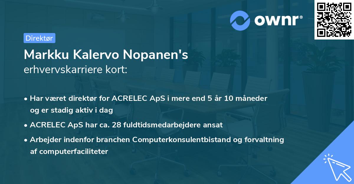 Markku Kalervo Nopanen's erhvervskarriere kort