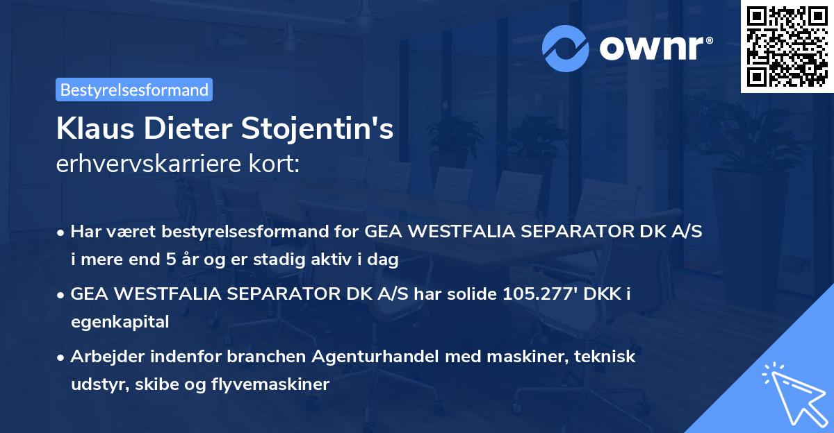 Klaus Dieter Stojentin's erhvervskarriere kort