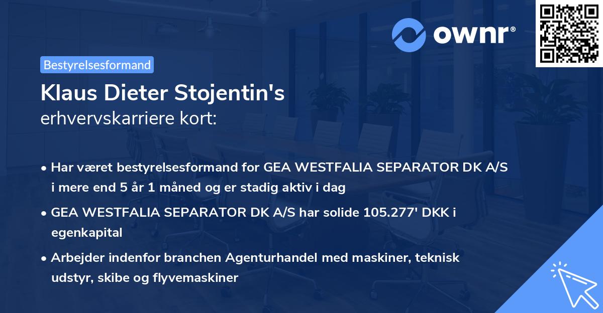 Klaus Dieter Stojentin's erhvervskarriere kort