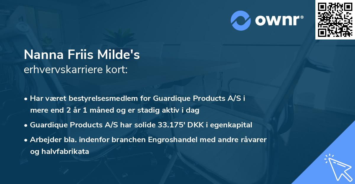 Nanna Friis Milde's erhvervskarriere kort
