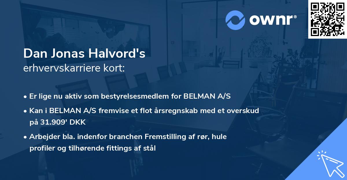 Dan Jonas Halvord's erhvervskarriere kort