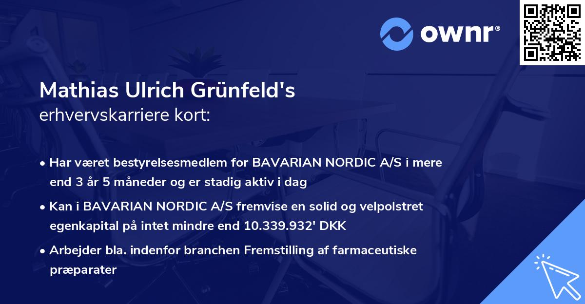 Mathias Ulrich Grünfeld's erhvervskarriere kort