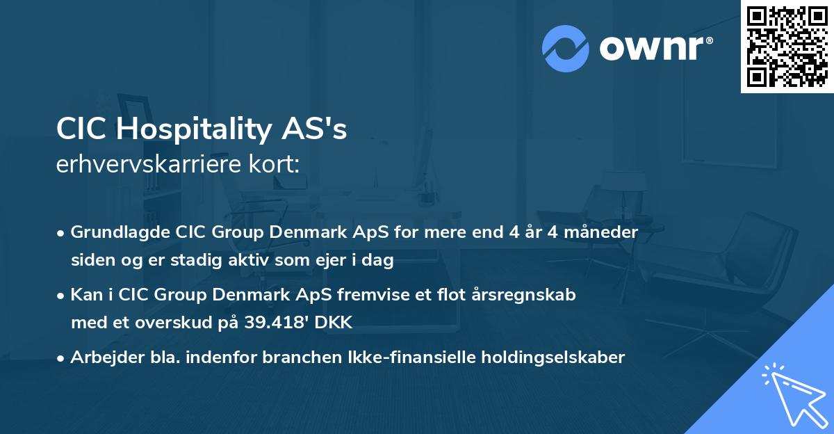 CIC Hospitality AS's erhvervskarriere kort