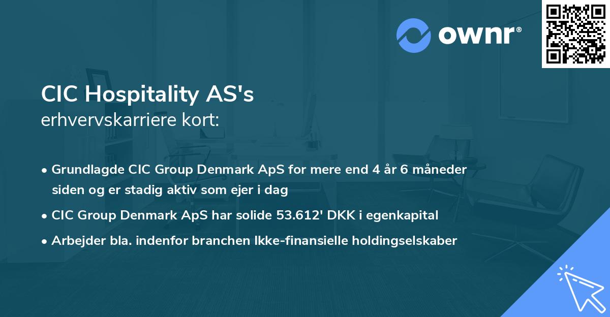 CIC Hospitality AS's erhvervskarriere kort