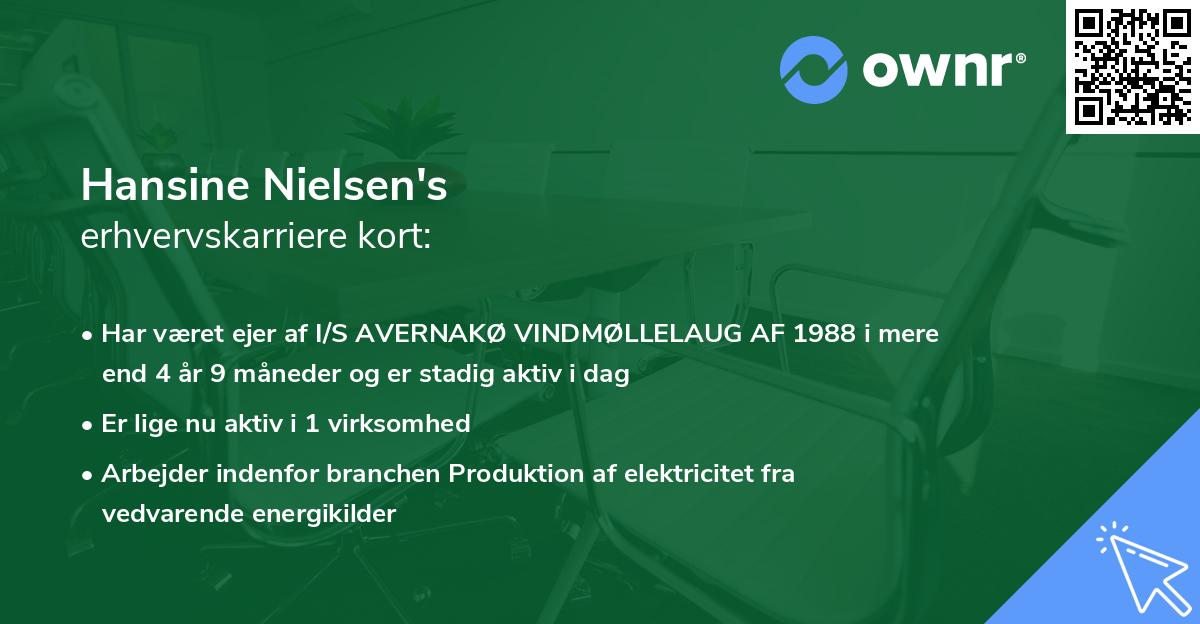 Hansine Nielsen's erhvervskarriere kort