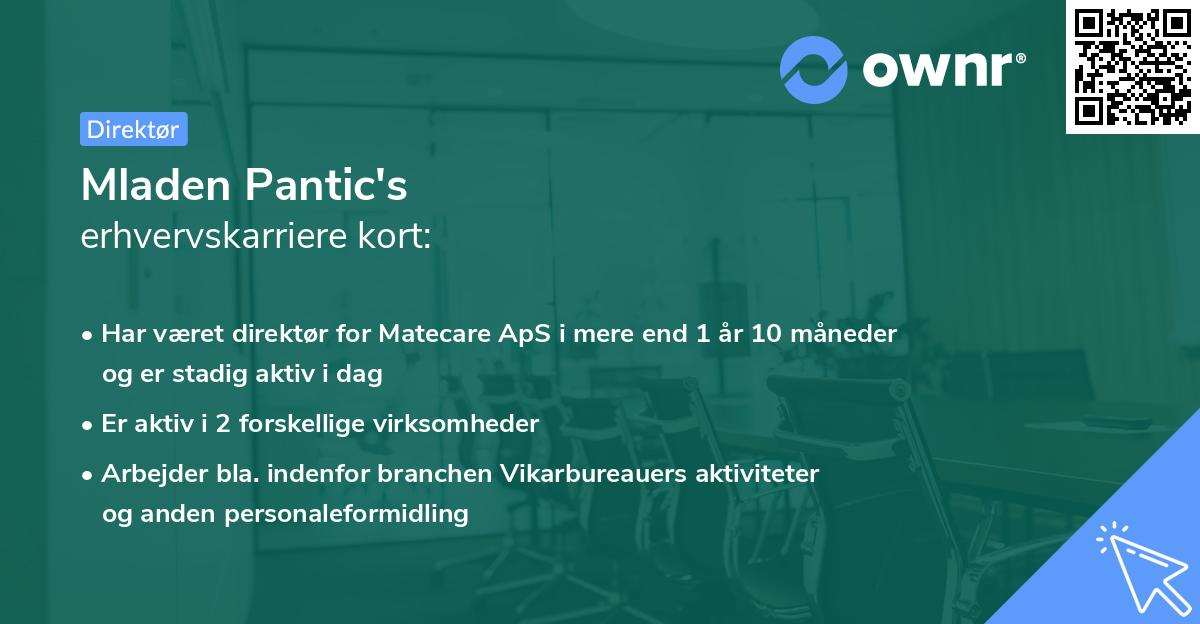 Mladen Pantic's erhvervskarriere kort