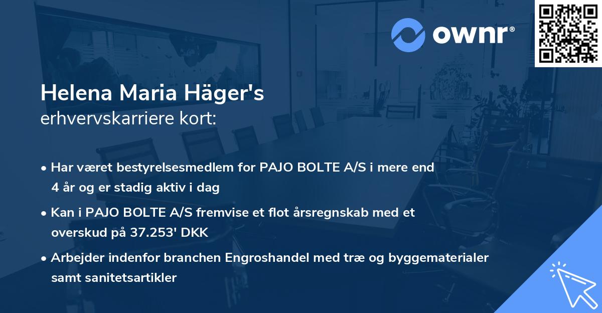 Helena Maria Häger's erhvervskarriere kort
