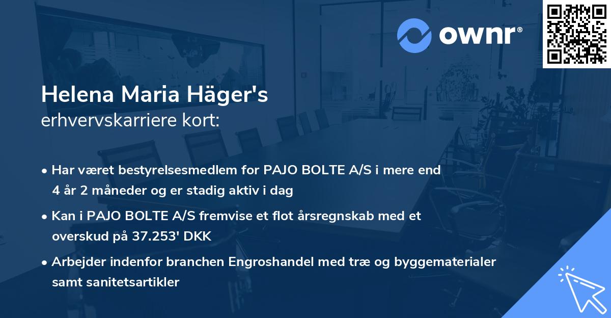 Helena Maria Häger's erhvervskarriere kort