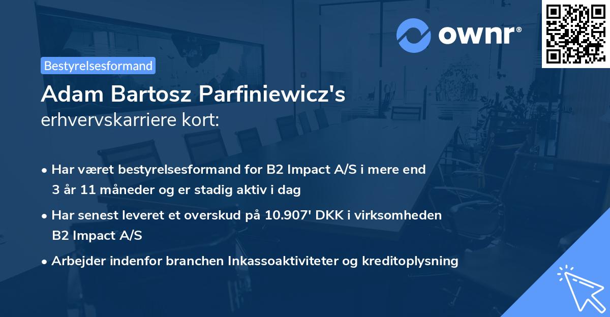 Adam Bartosz Parfiniewicz's erhvervskarriere kort
