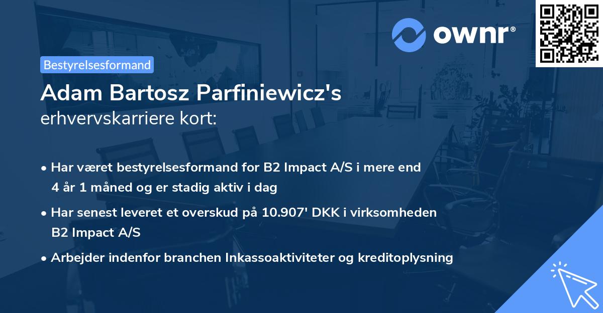 Adam Bartosz Parfiniewicz's erhvervskarriere kort