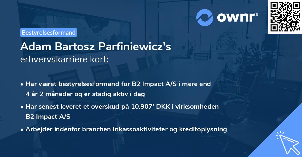 Adam Bartosz Parfiniewicz's erhvervskarriere kort