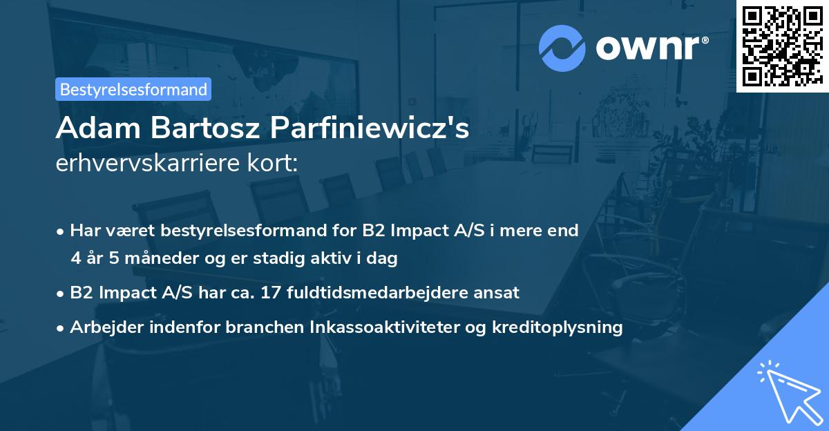 Adam Bartosz Parfiniewicz's erhvervskarriere kort