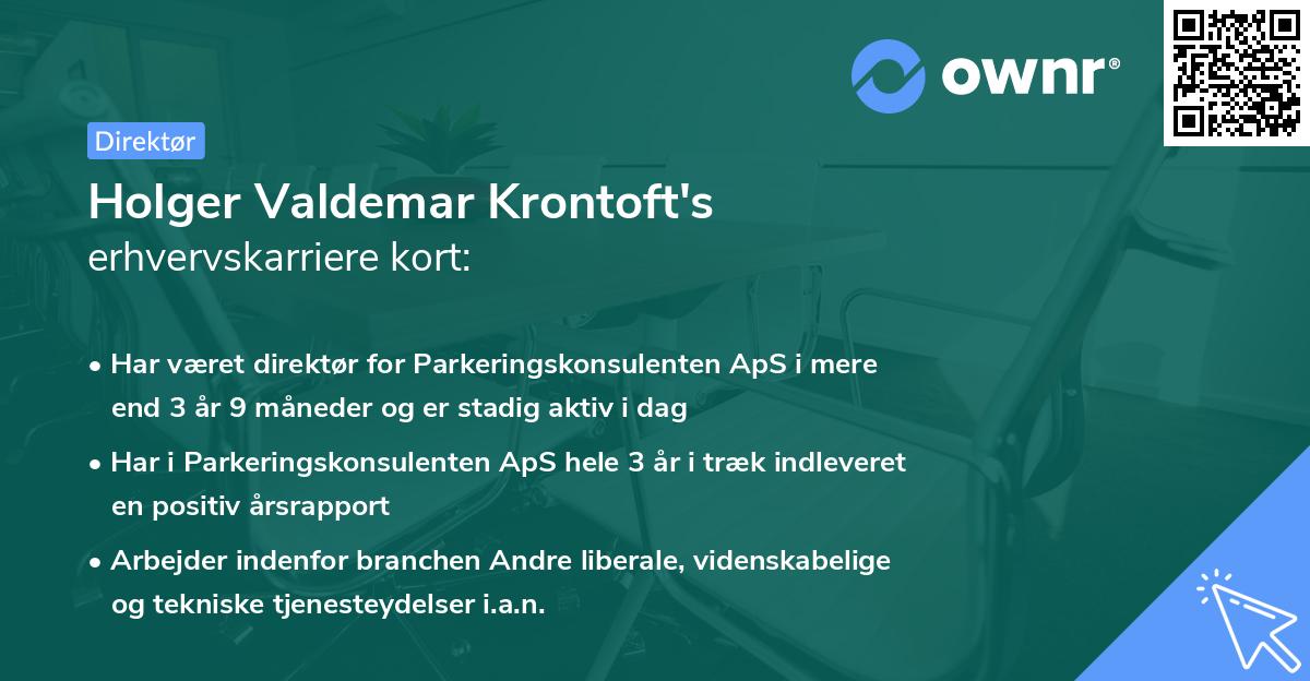 Holger Valdemar Krontoft's erhvervskarriere kort