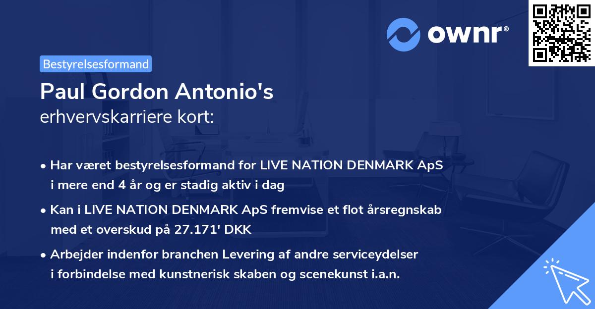 Paul Gordon Antonio's erhvervskarriere kort