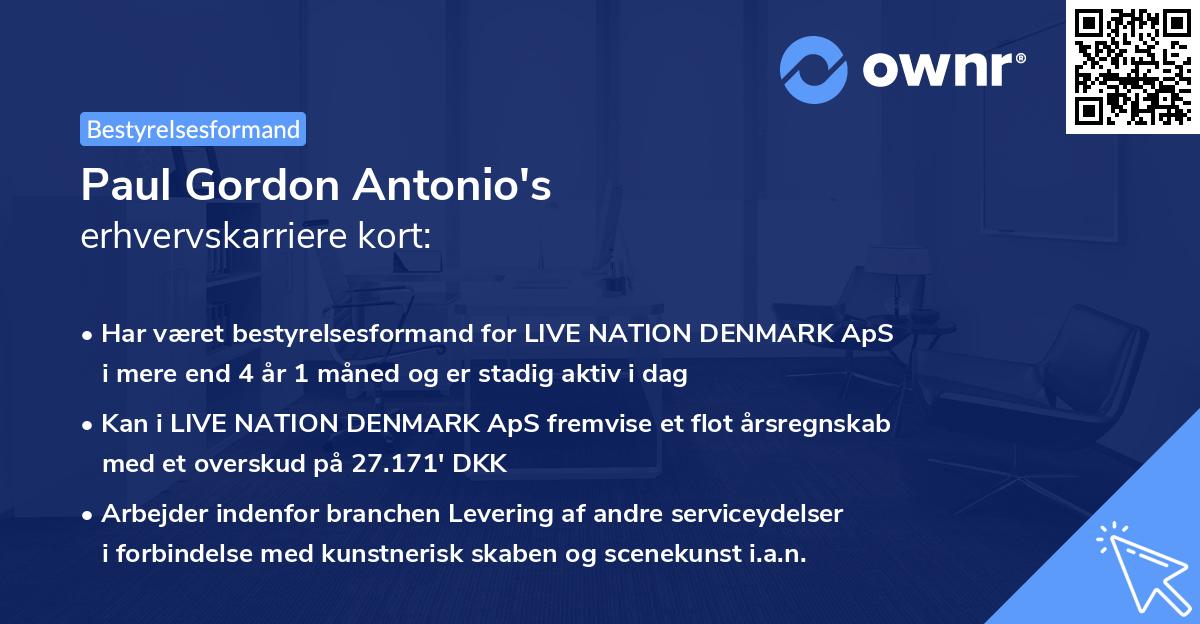 Paul Gordon Antonio's erhvervskarriere kort