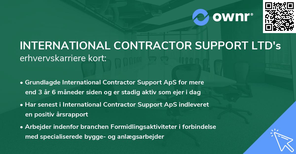 INTERNATIONAL CONTRACTOR SUPPORT LTD's erhvervskarriere kort