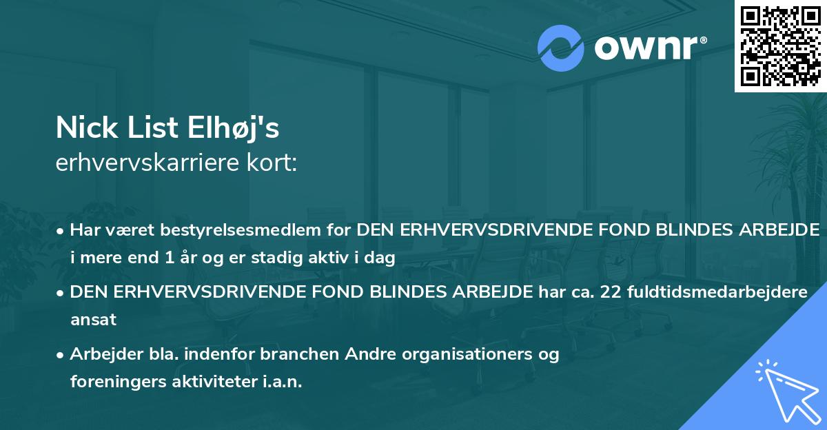 Nick List Elhøj's erhvervskarriere kort