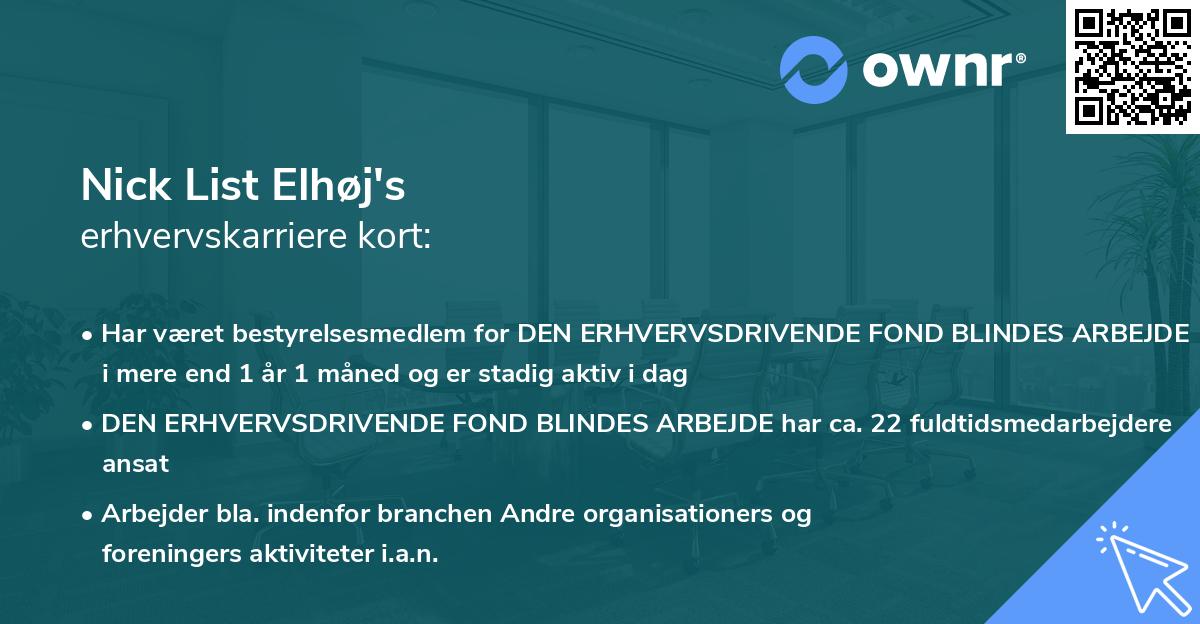 Nick List Elhøj's erhvervskarriere kort