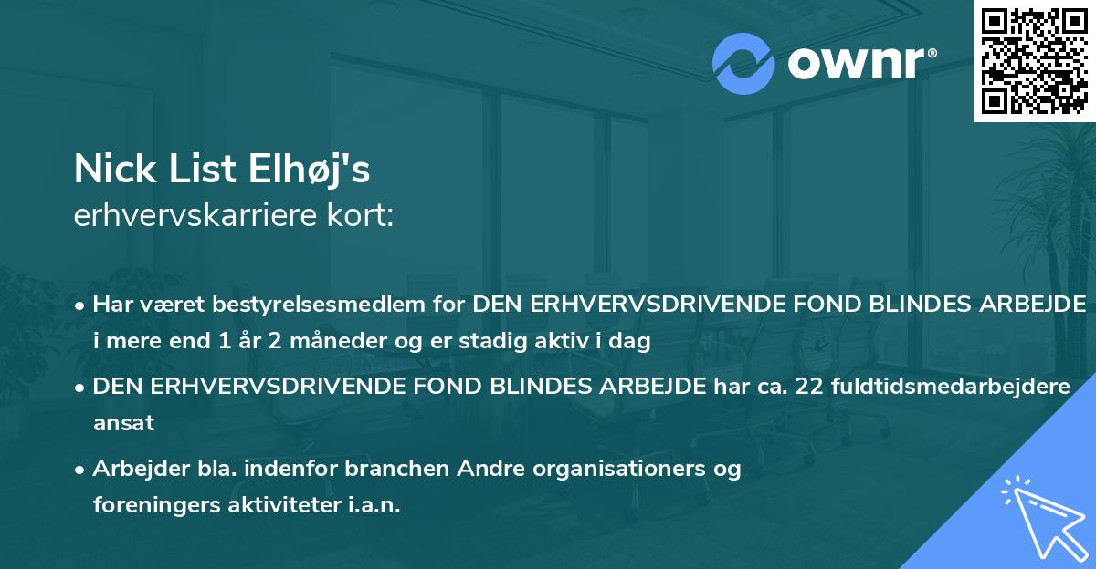 Nick List Elhøj's erhvervskarriere kort