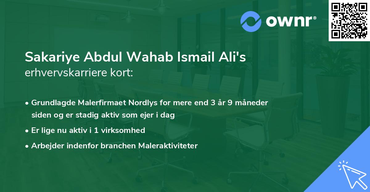 Sakariye Abdul Wahab Ismail Ali's erhvervskarriere kort
