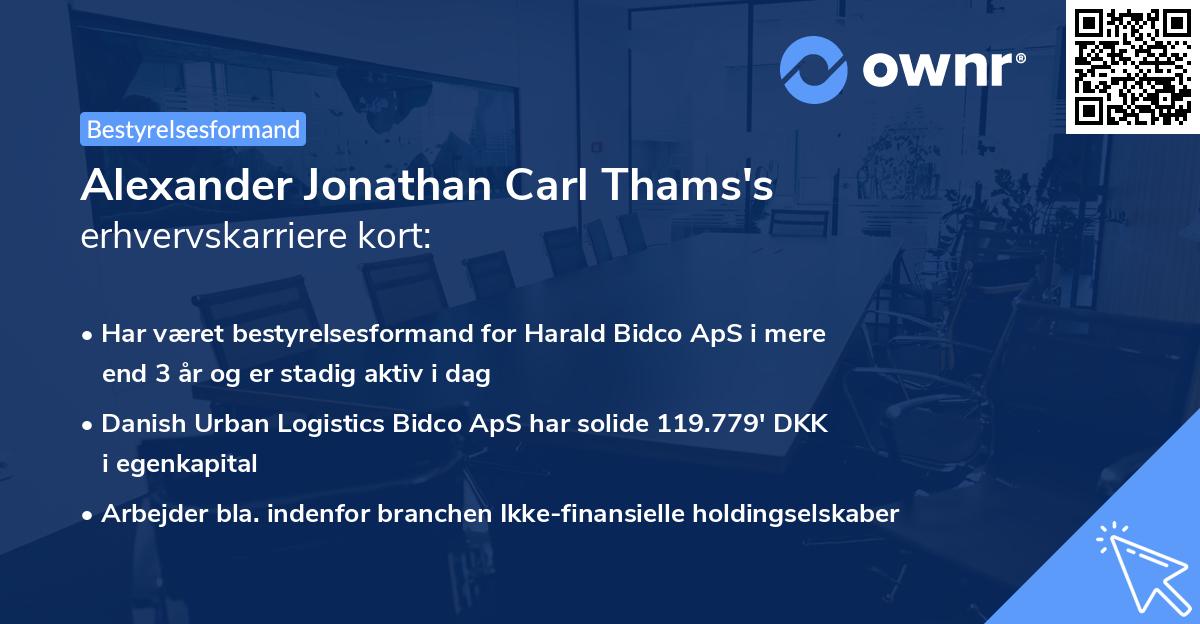 Alexander Jonathan Carl Thams's erhvervskarriere kort