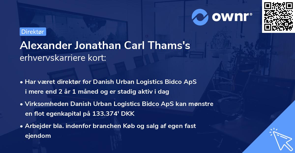 Alexander Jonathan Carl Thams's erhvervskarriere kort