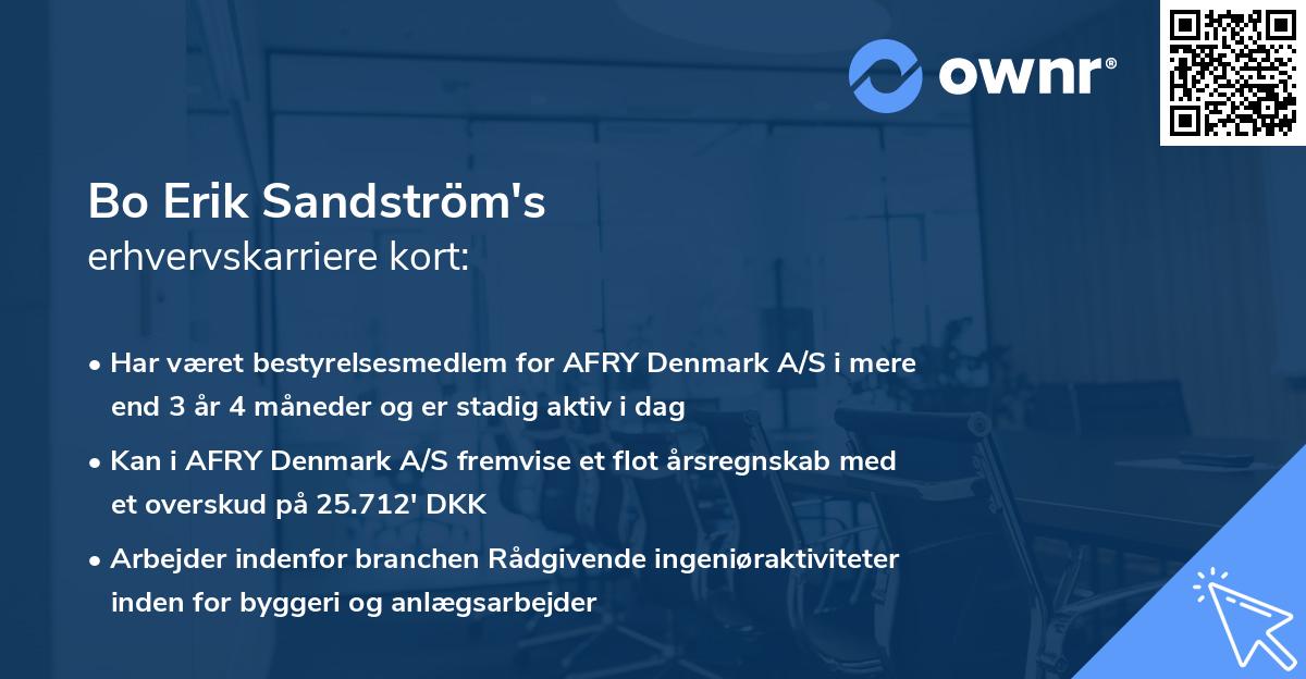 Bo Erik Sandström's erhvervskarriere kort