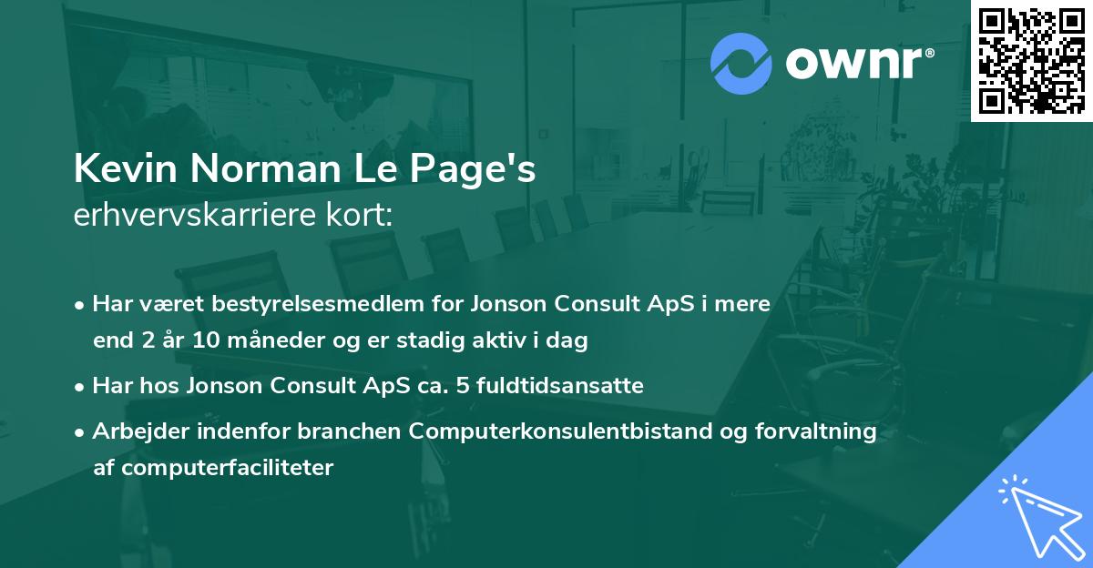 Kevin Norman Le Page's erhvervskarriere kort