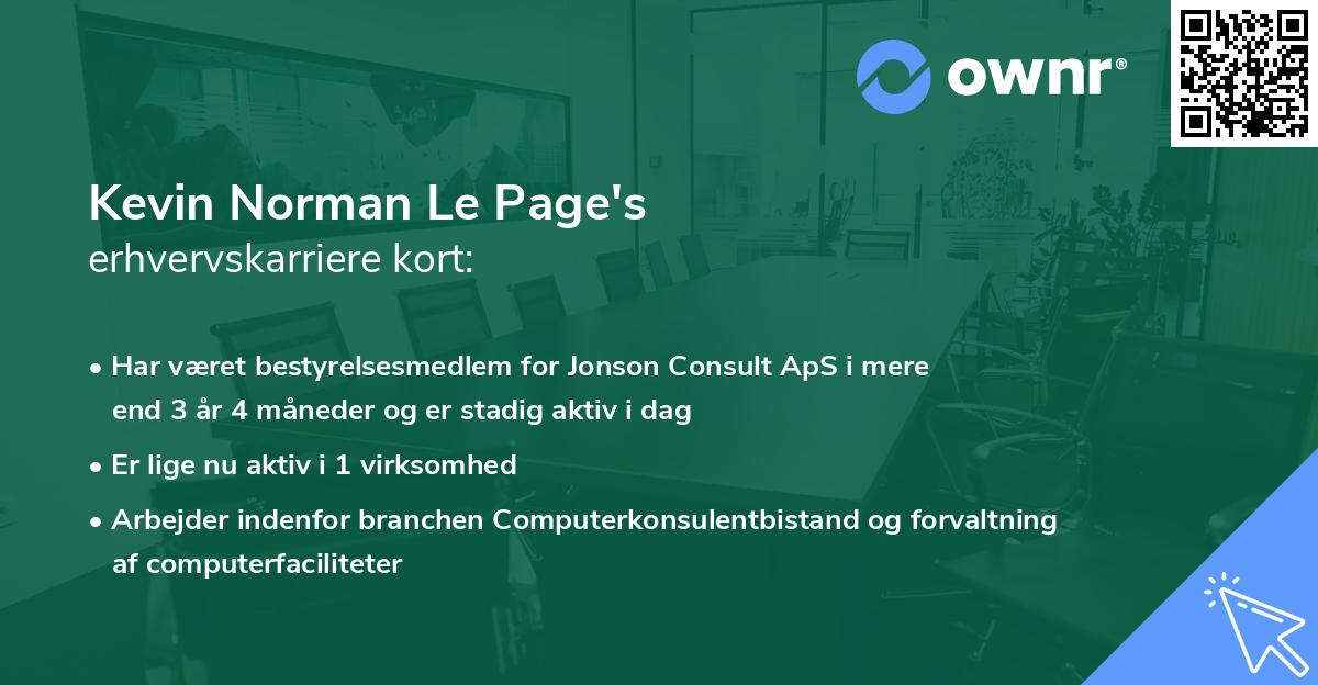 Kevin Norman Le Page's erhvervskarriere kort