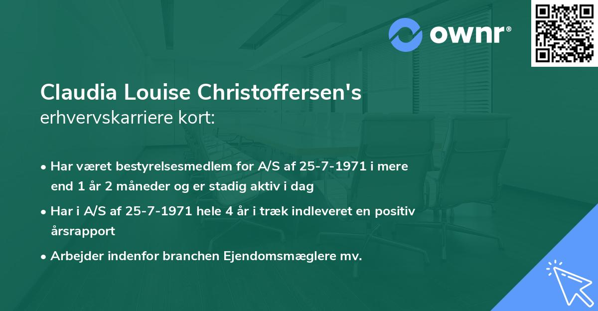 Claudia Louise Christoffersen's erhvervskarriere kort