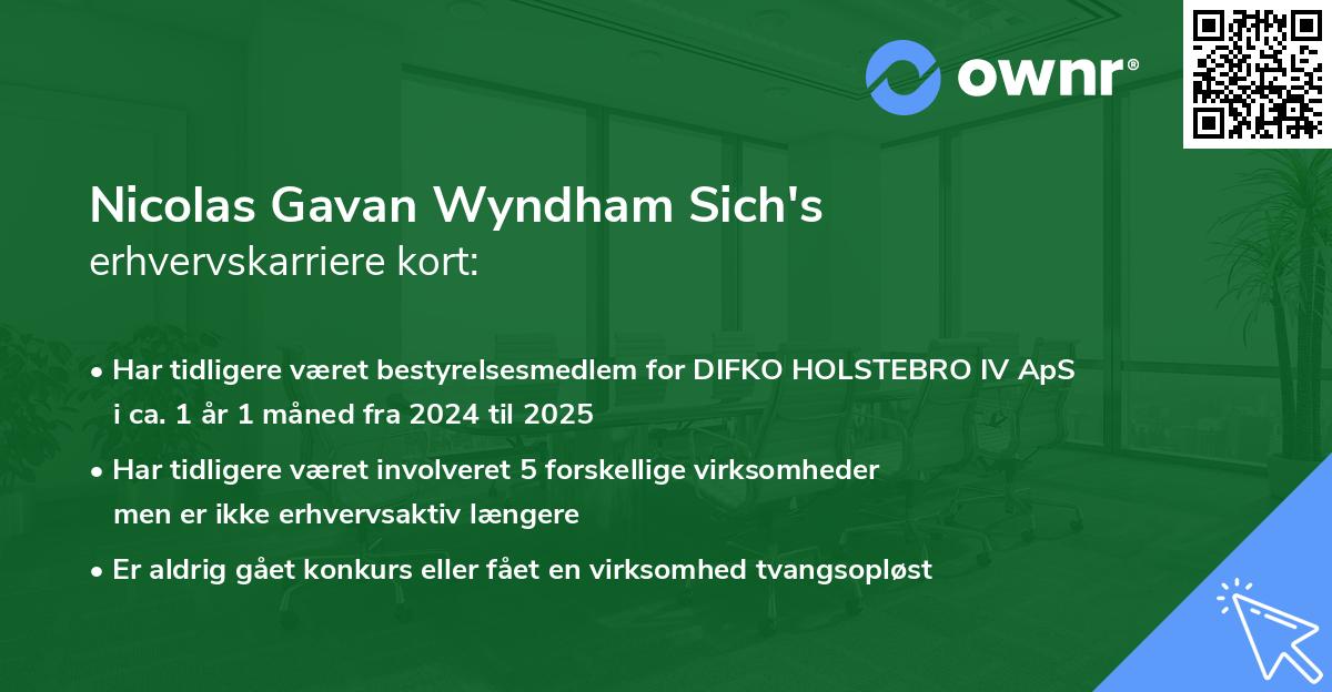 Nicolas Gavan Wyndham Sich's erhvervskarriere kort