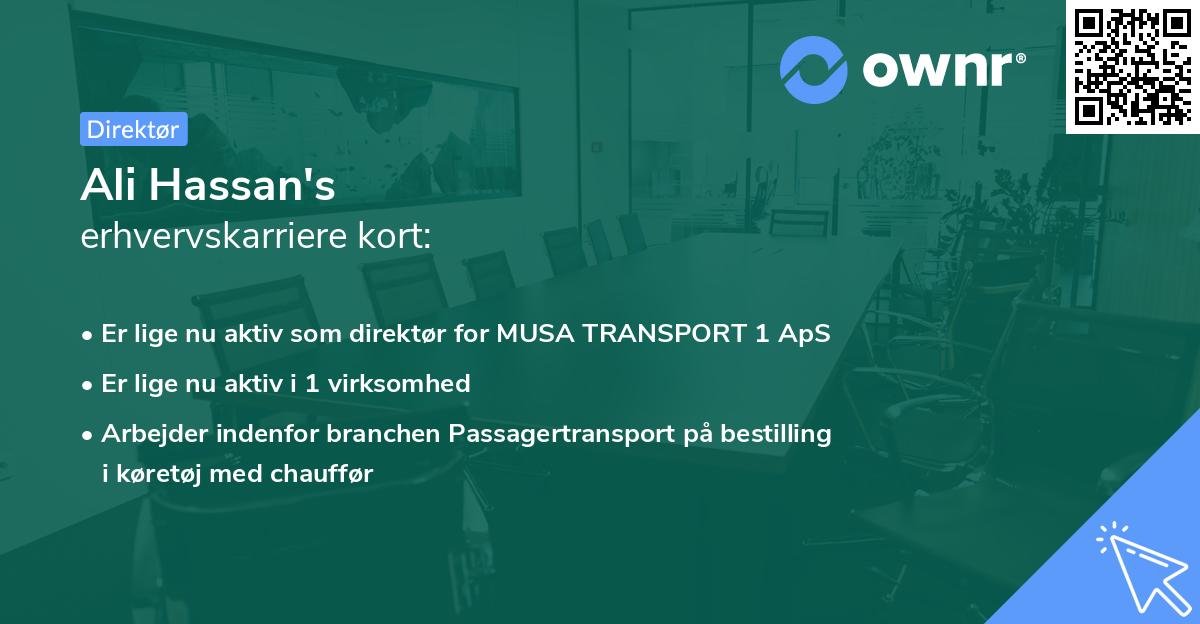 Ali Hassan's erhvervskarriere kort