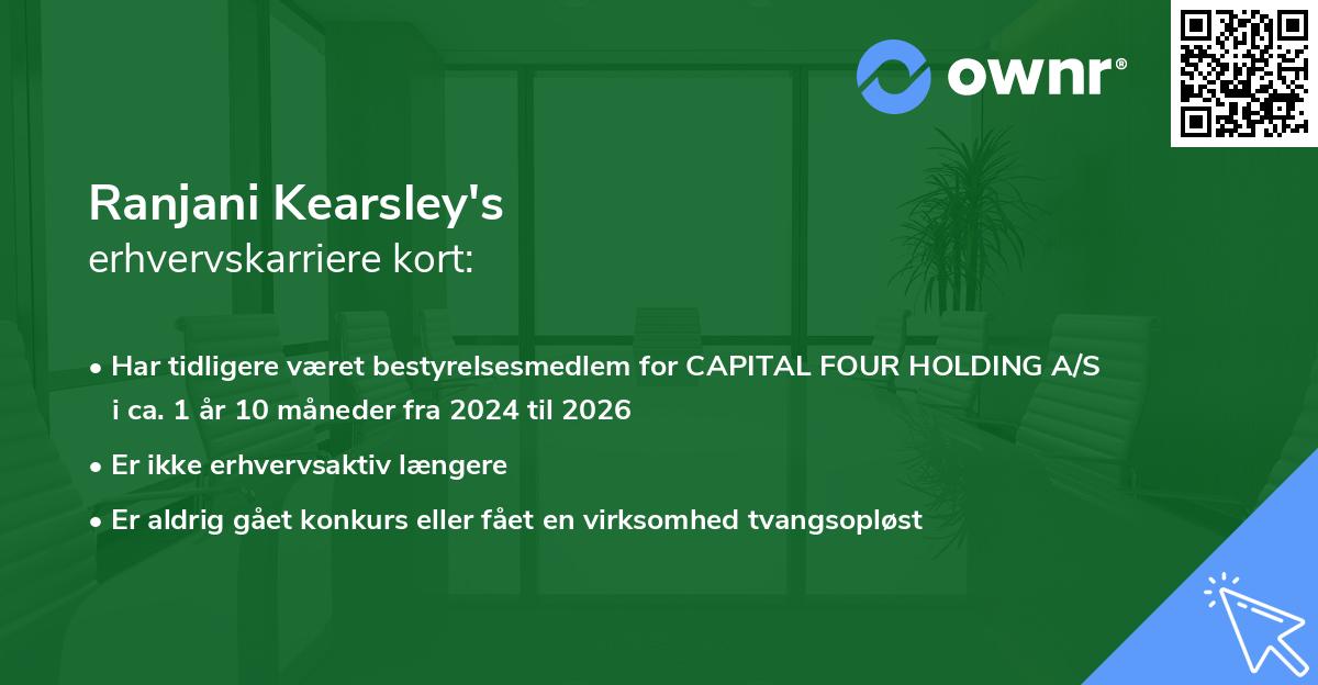 Ranjani Kearsley's erhvervskarriere kort