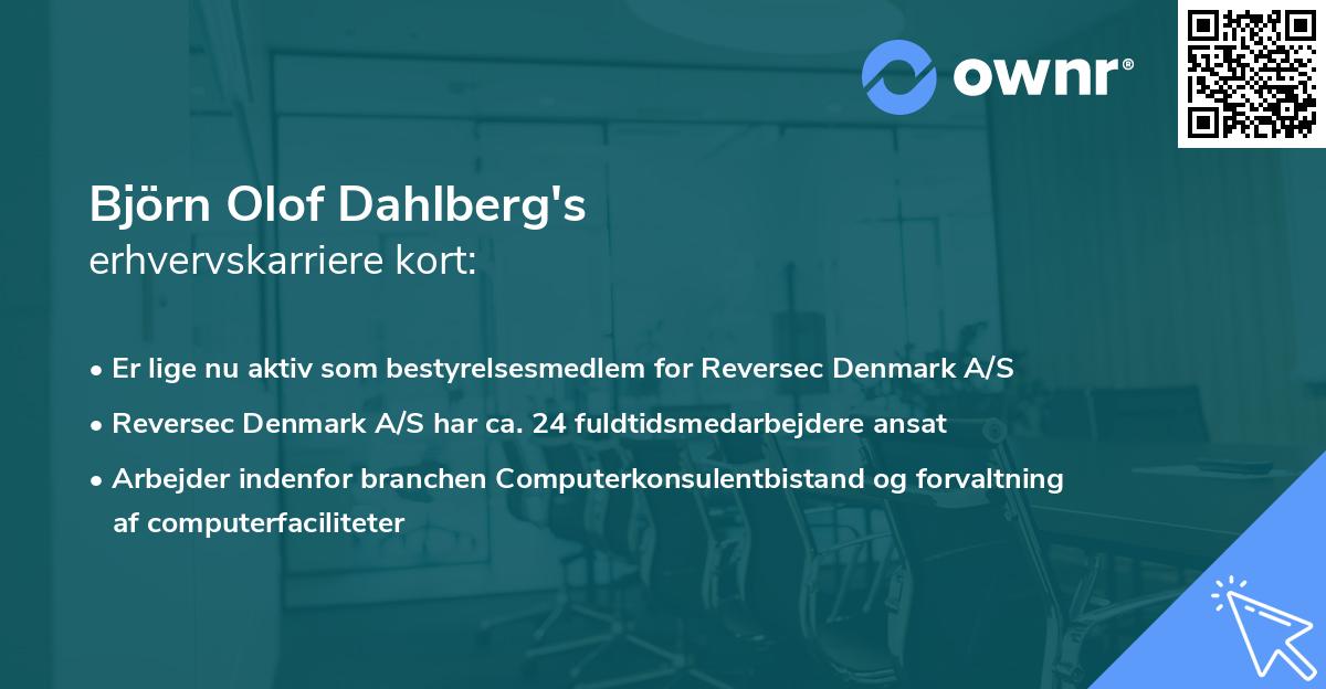 Björn Olof Dahlberg's erhvervskarriere kort