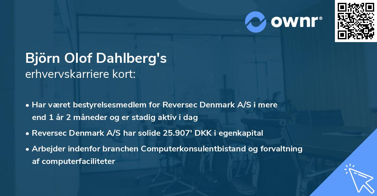 Björn Olof Dahlberg's erhvervskarriere kort