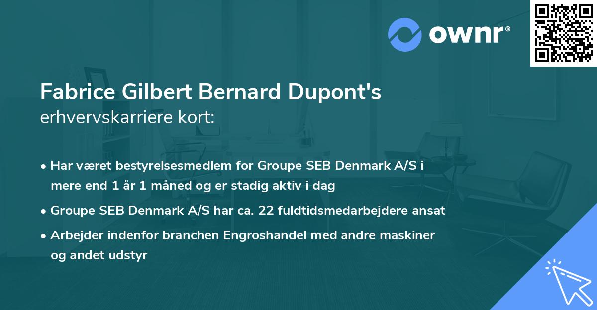 Fabrice Gilbert Bernard Dupont's erhvervskarriere kort
