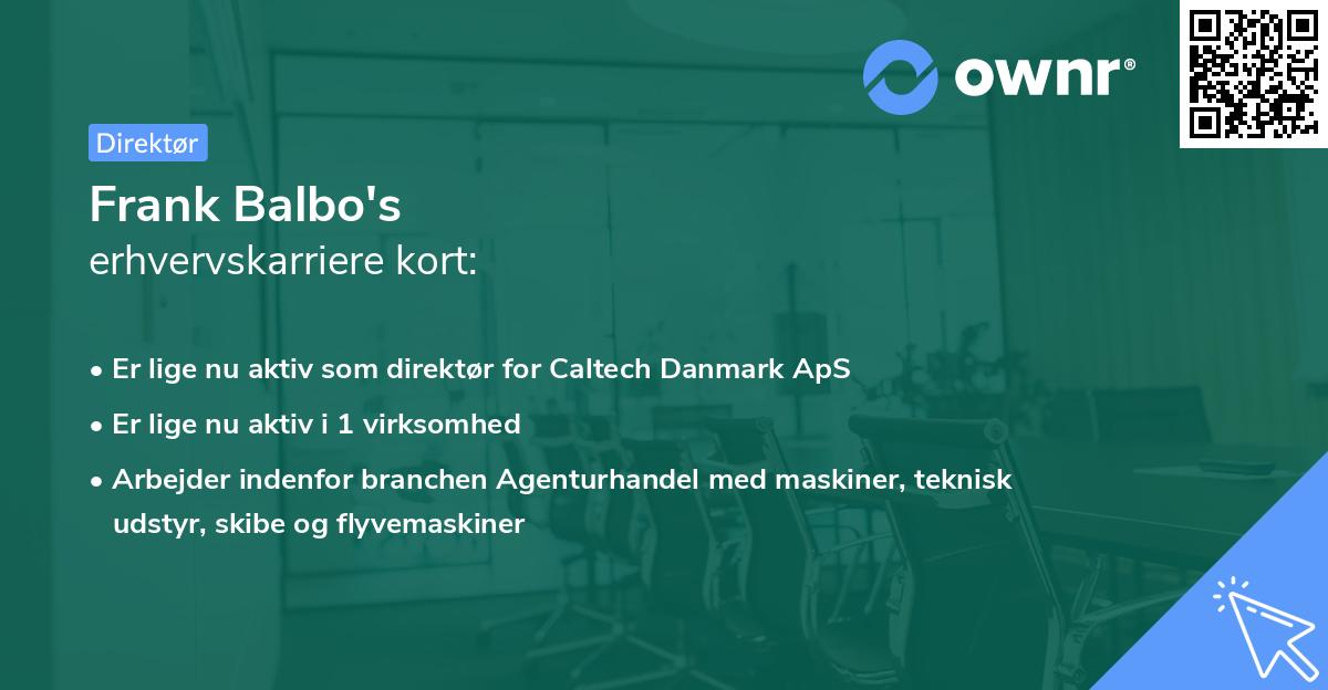 Frank Balbo's erhvervskarriere kort