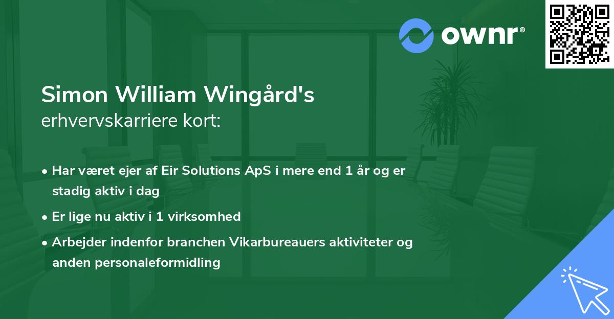 Simon William Wingård's erhvervskarriere kort