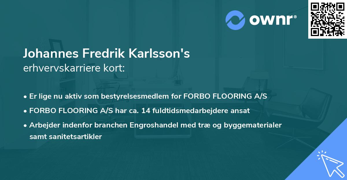 Johannes Fredrik Karlsson's erhvervskarriere kort