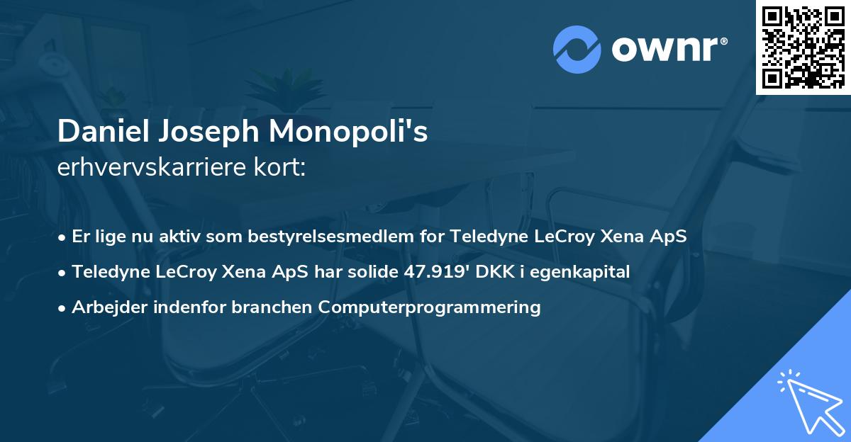Daniel Joseph Monopoli's erhvervskarriere kort