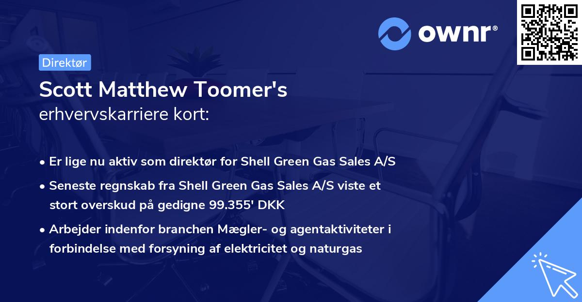 Scott Matthew Toomer's erhvervskarriere kort