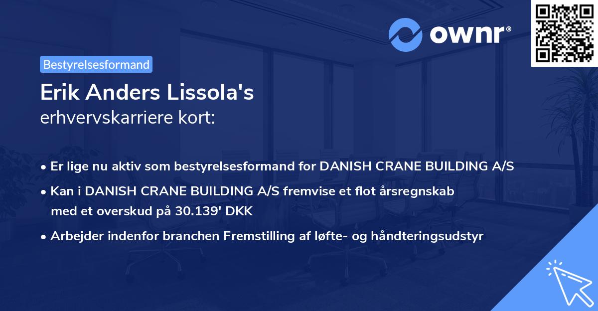 Erik Anders Lissola's erhvervskarriere kort