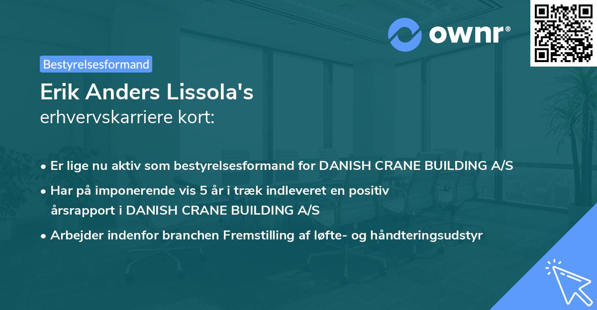 Erik Anders Lissola's erhvervskarriere kort