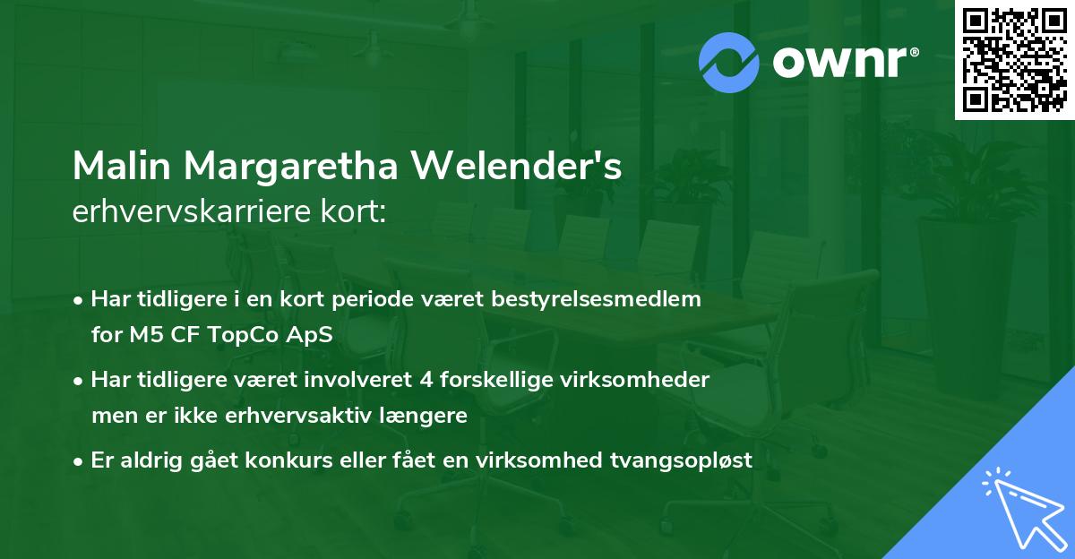 Malin Margaretha Welender's erhvervskarriere kort