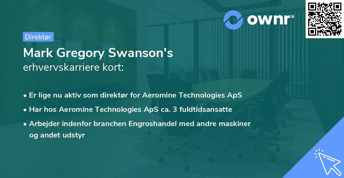 Mark Gregory Swanson's erhvervskarriere kort