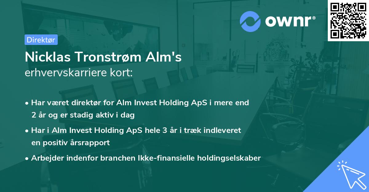 Nicklas Tronstrøm Alm's erhvervskarriere kort